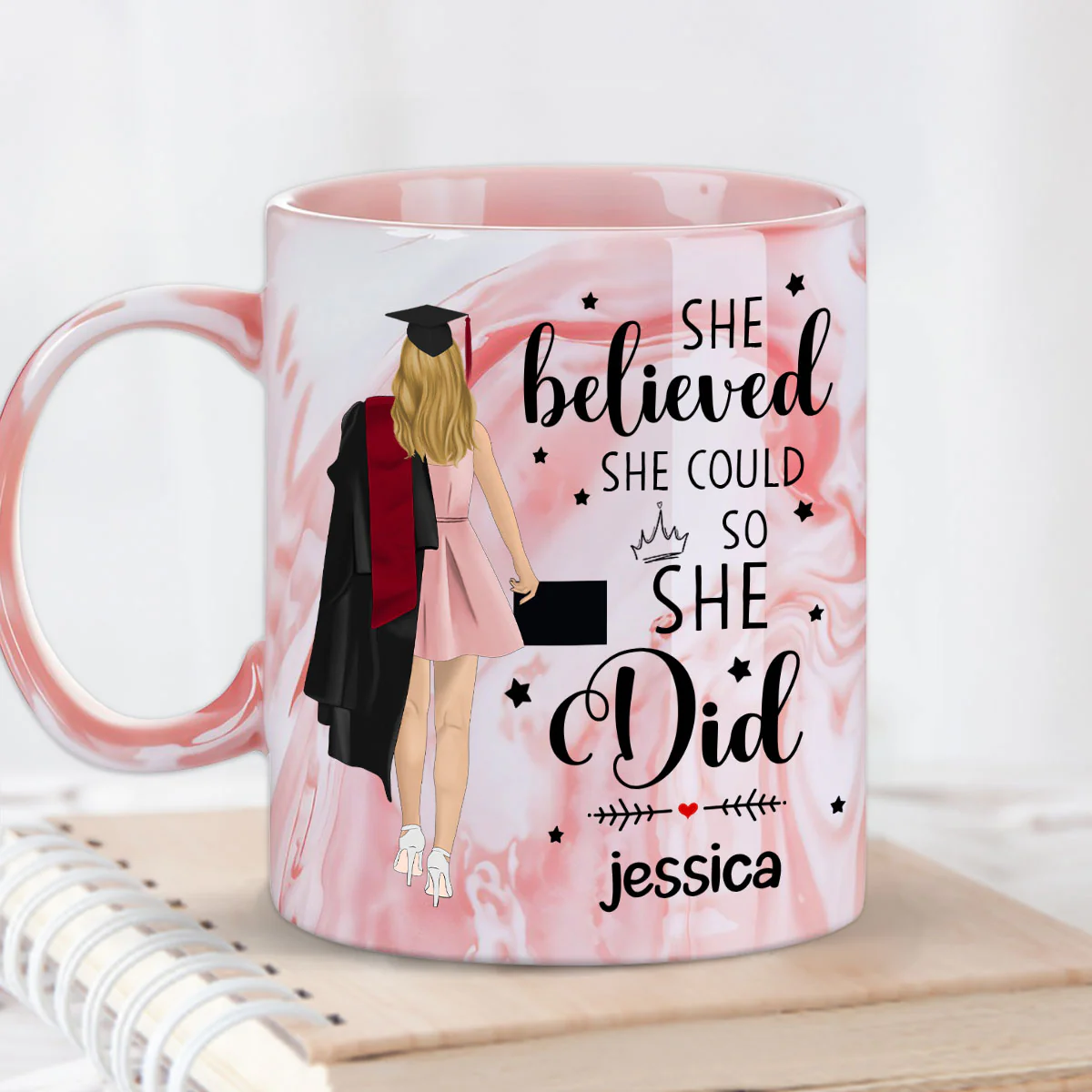 She Believed She Achieved- Personalized Custom Pink Marble Mug - Image 4