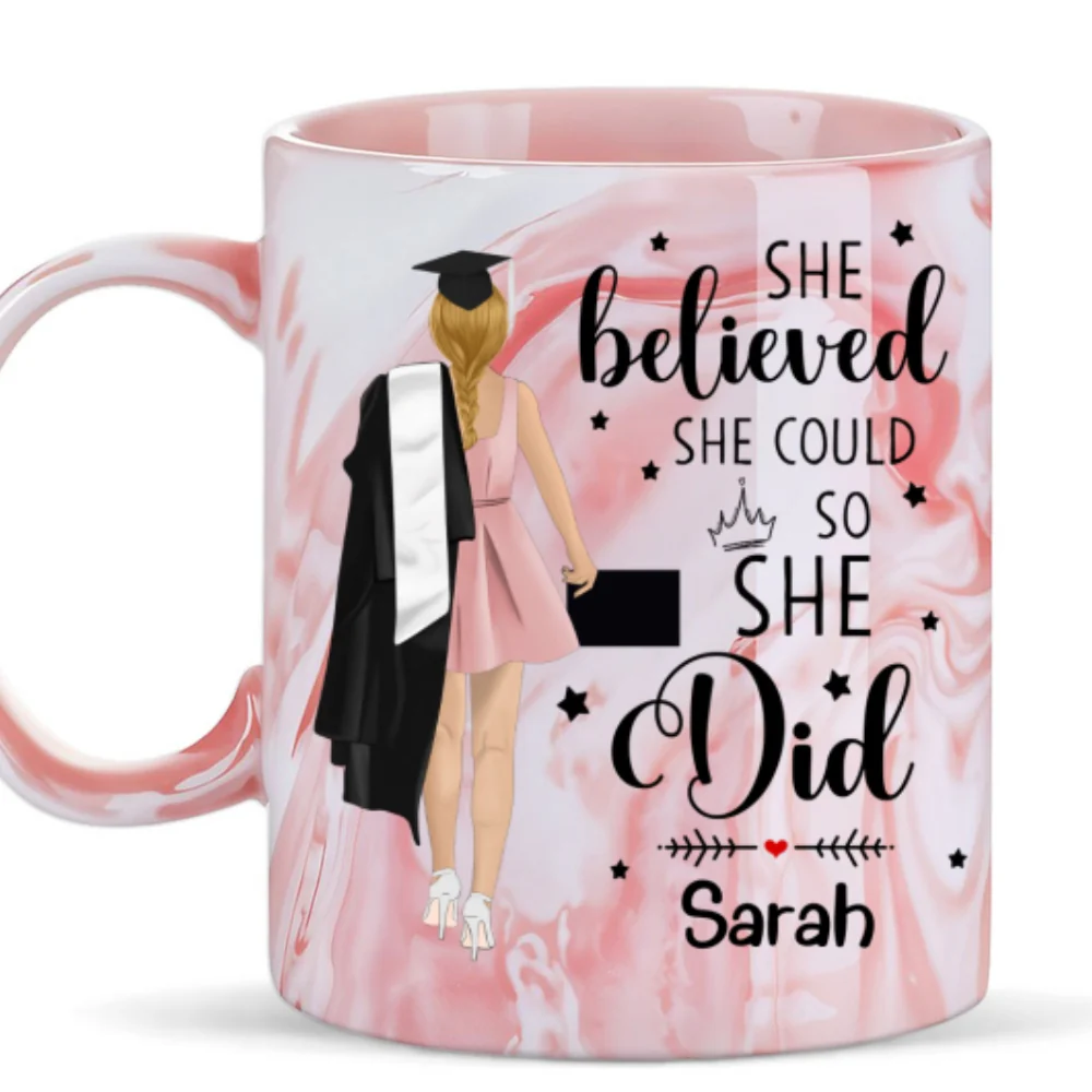 She Believed She Achieved- Personalized Custom Pink Marble Mug - Image 5