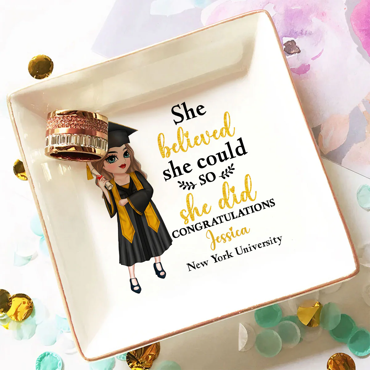 She Believed She Could - Personalized Custom Jewelry Dish - Image 2