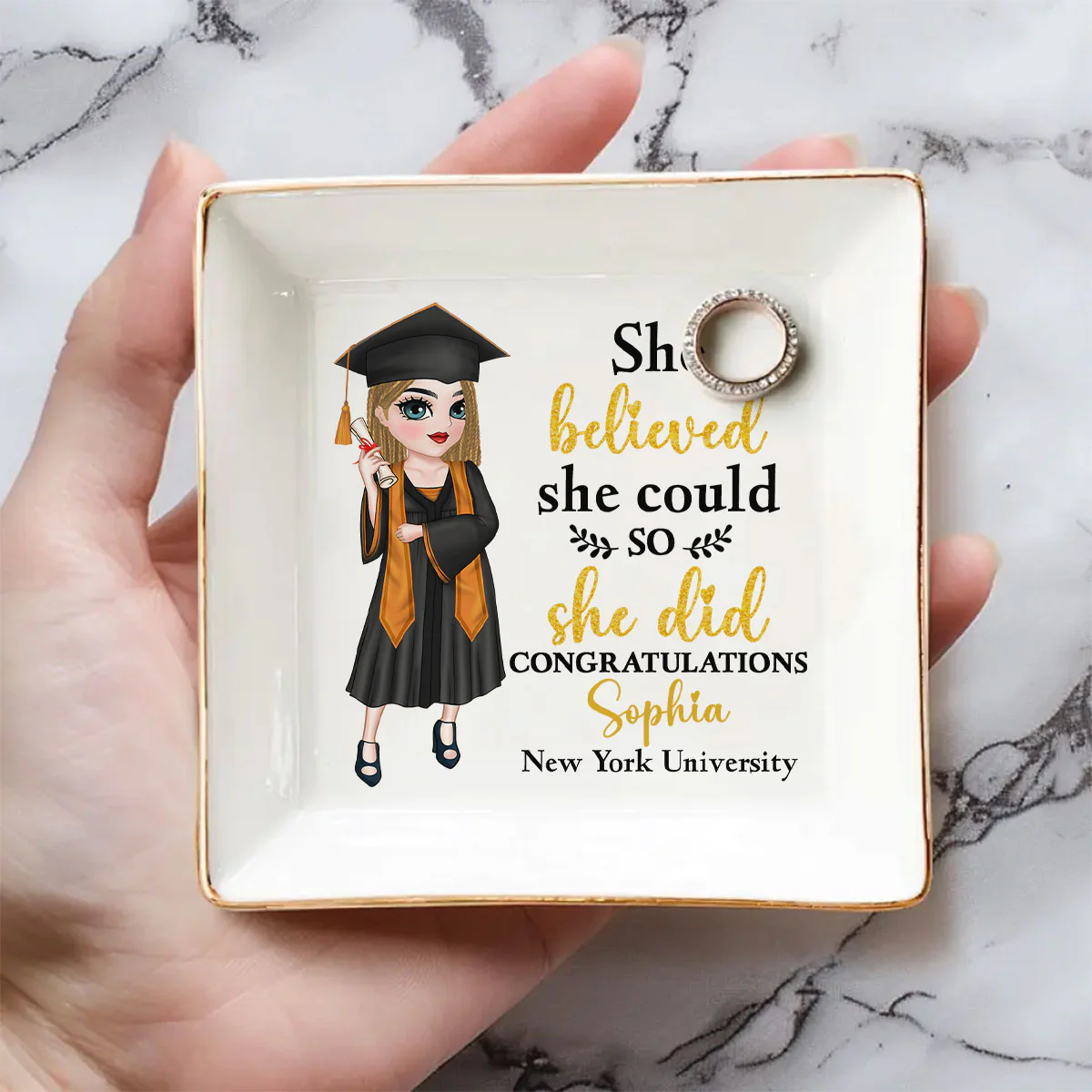 She Believed She Could - Personalized Custom Jewelry Dish - Image 4