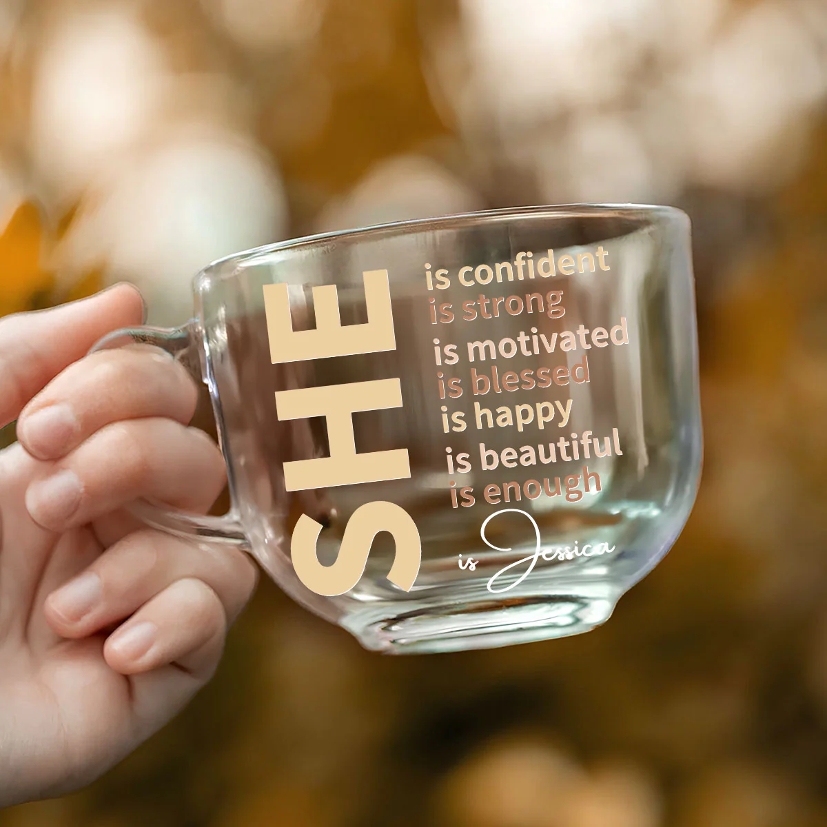 She Is Beautiful - Personalized Custom Glass Tea Cup - Image 2