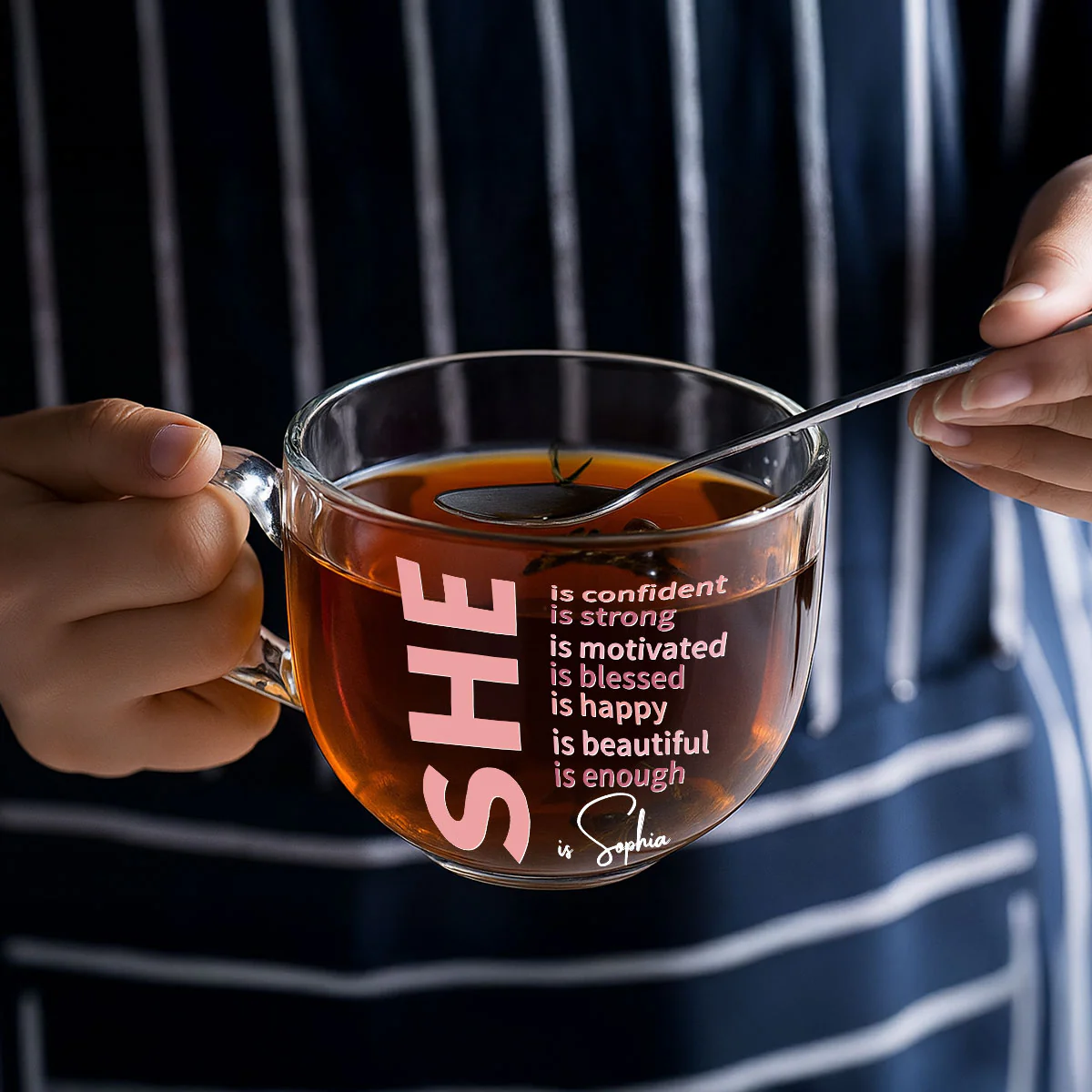 She Is Beautiful - Personalized Custom Glass Tea Cup - Image 4