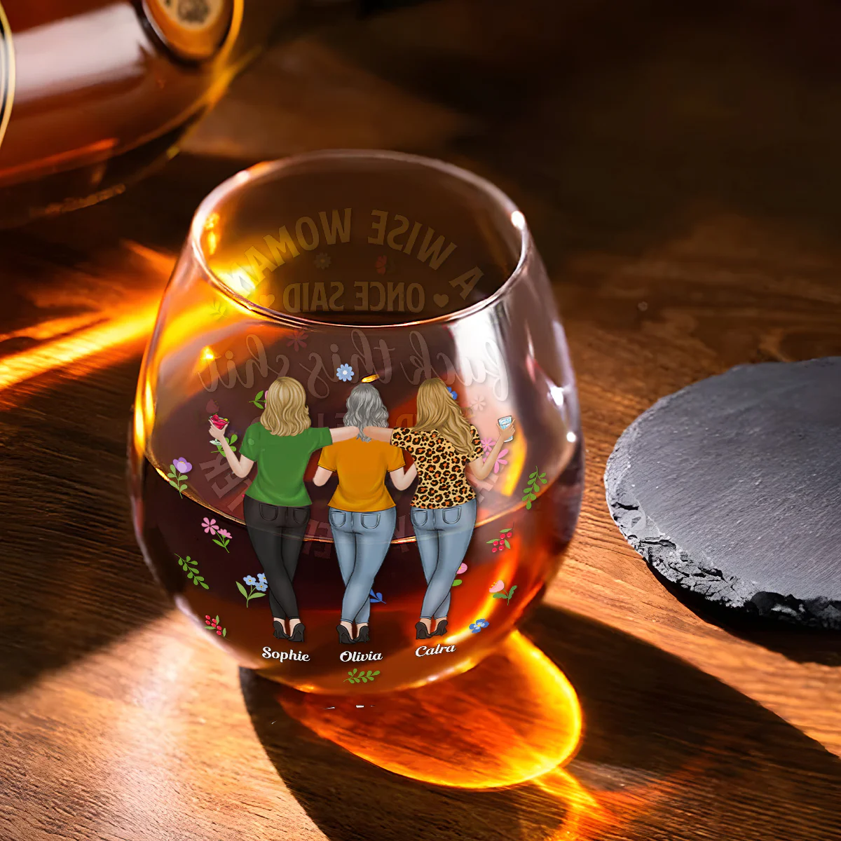 She Lived Happily Ever After - Personalized Custom Wine Glass - Image 3