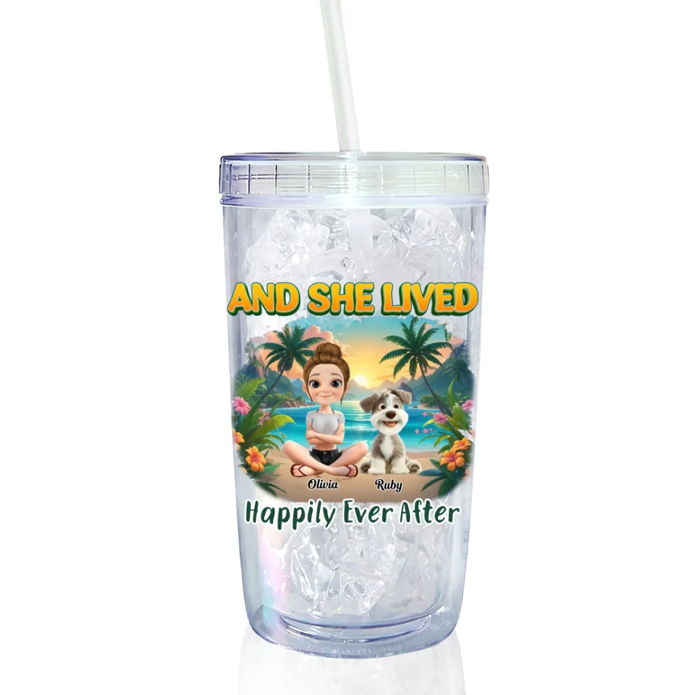 She Lived Happily With Her Dog - Personalized Custom 14oz Plastic Tumbler - Image 6