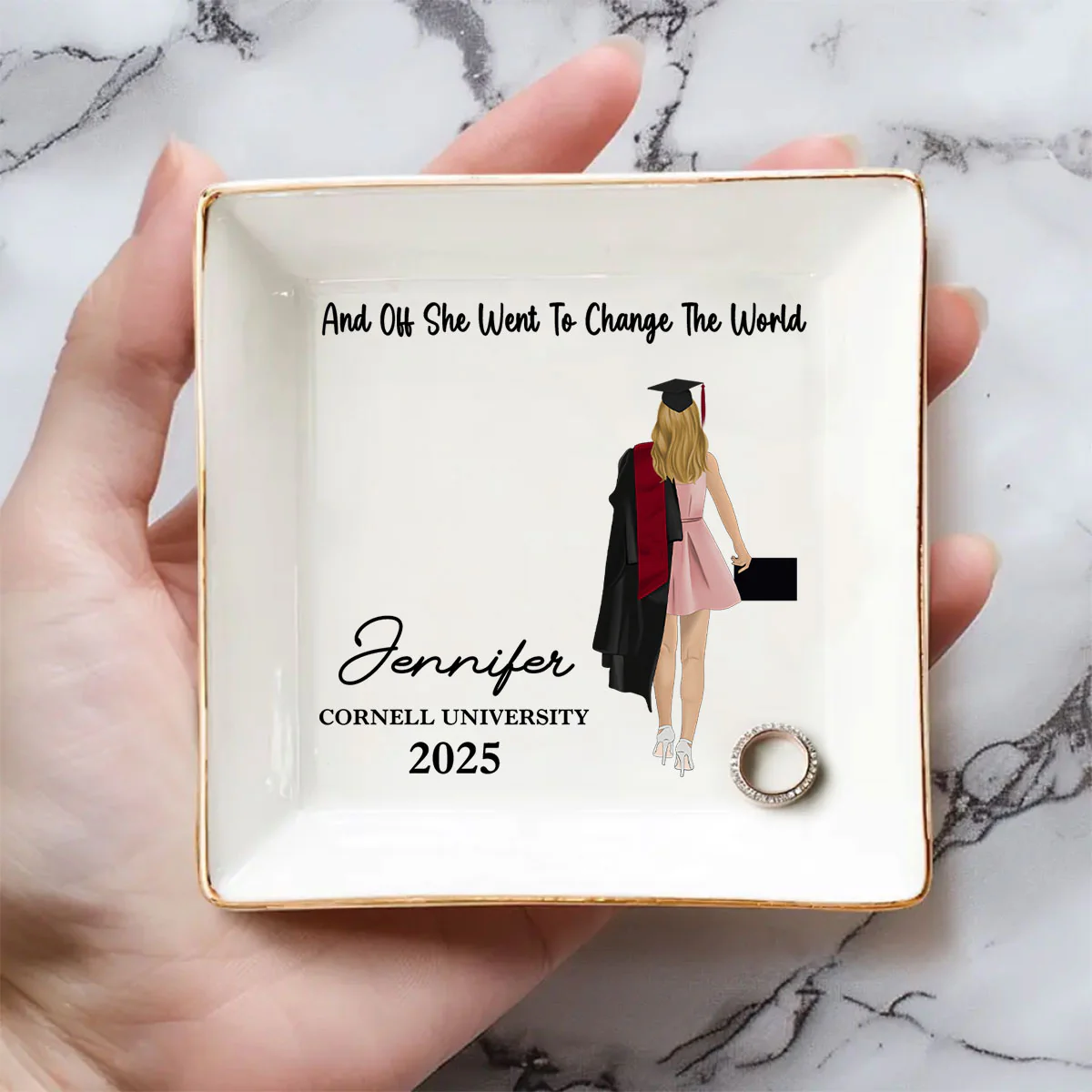 She Went To Change The World - Personalized Custom Jewelry Dish - Image 2