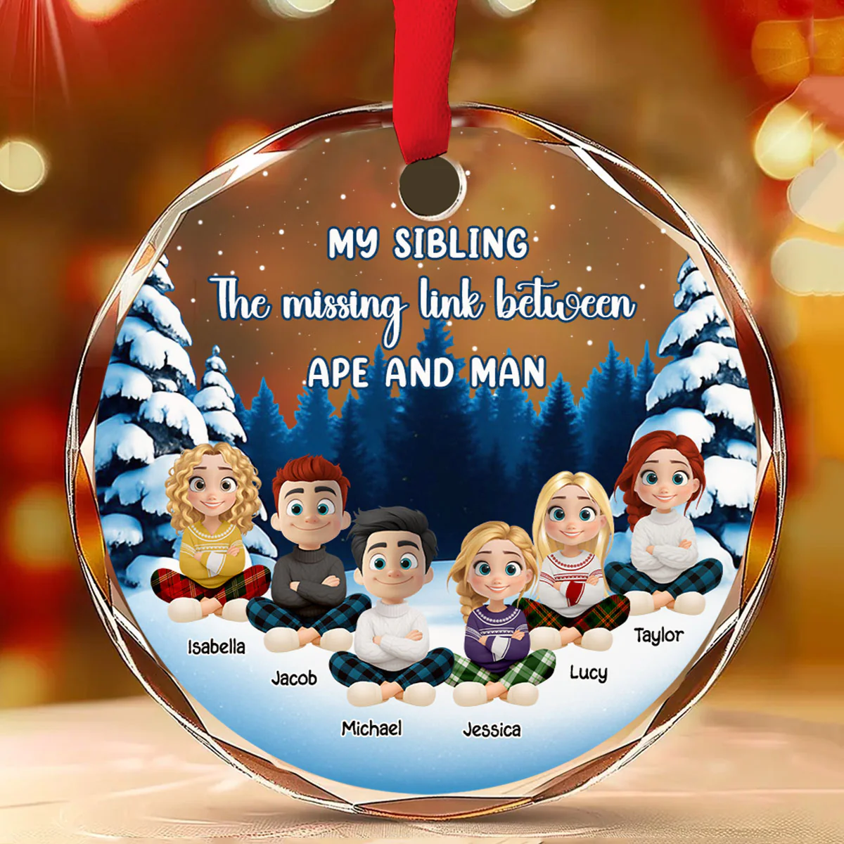 Sibling Evolution Still In Progress - Personalized Custom Glass Ornament - Image 2