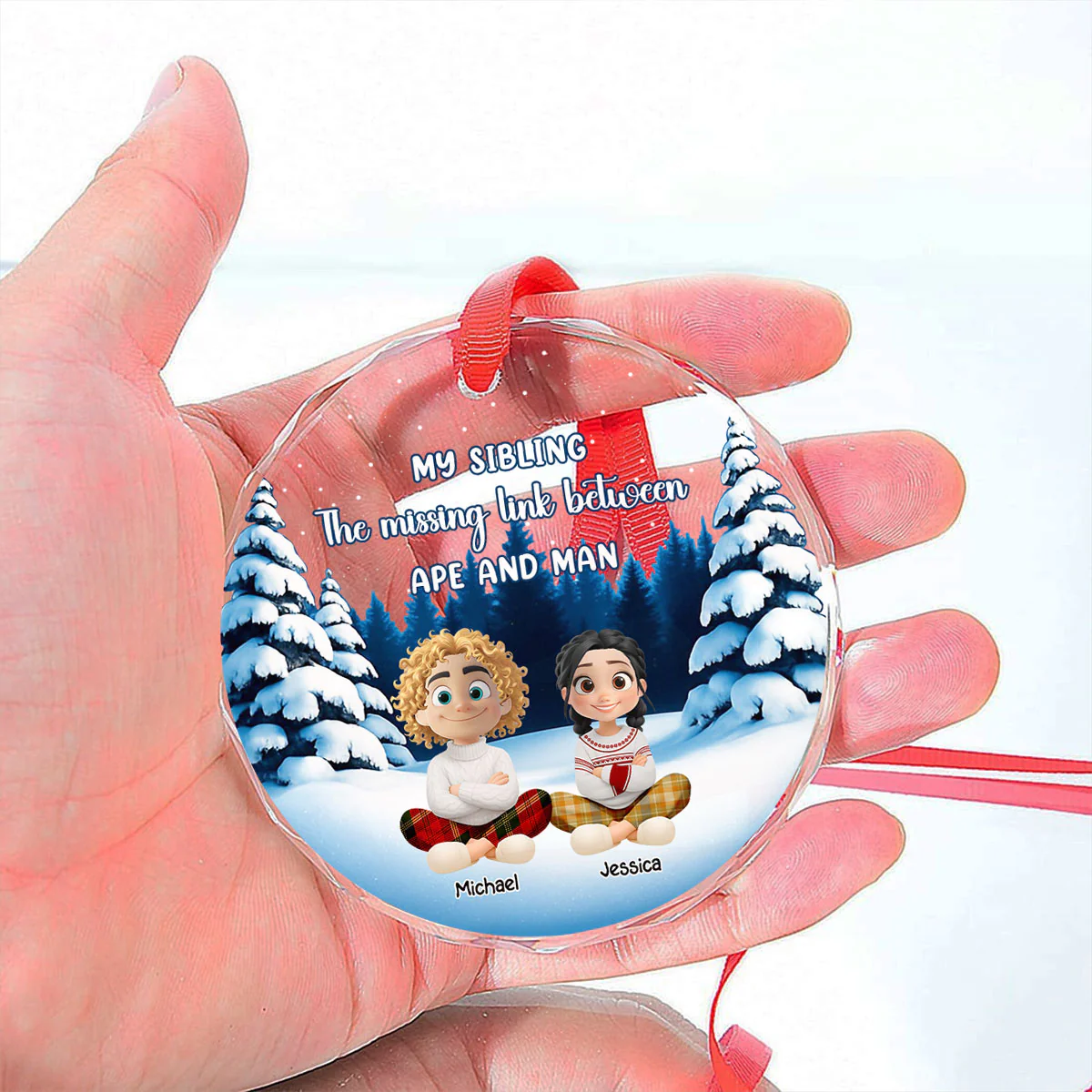 Sibling Evolution Still In Progress - Personalized Custom Glass Ornament - Image 3