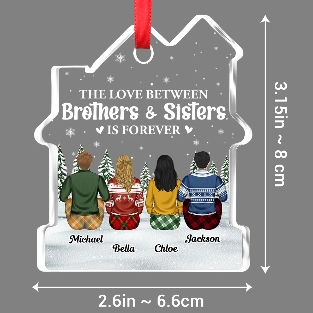 Sibling Love Is Forever - Personalized Custom House Shaped Glass Ornament - Image 6