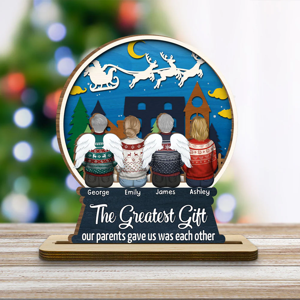 Sibling Snowglobe - Personalized Custom 2-Layer Wood Plaque With Flat Base - Image 4