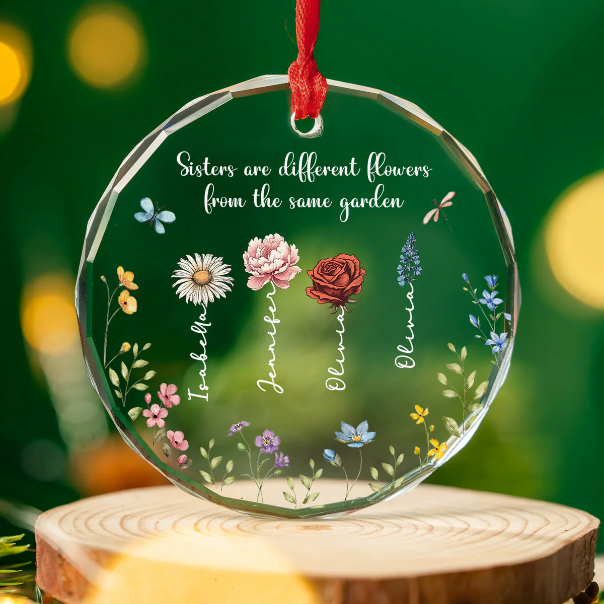 Siblings Are Different Flowers From The Same Garden - Personalized Custom Glass Ornament - Image 3
