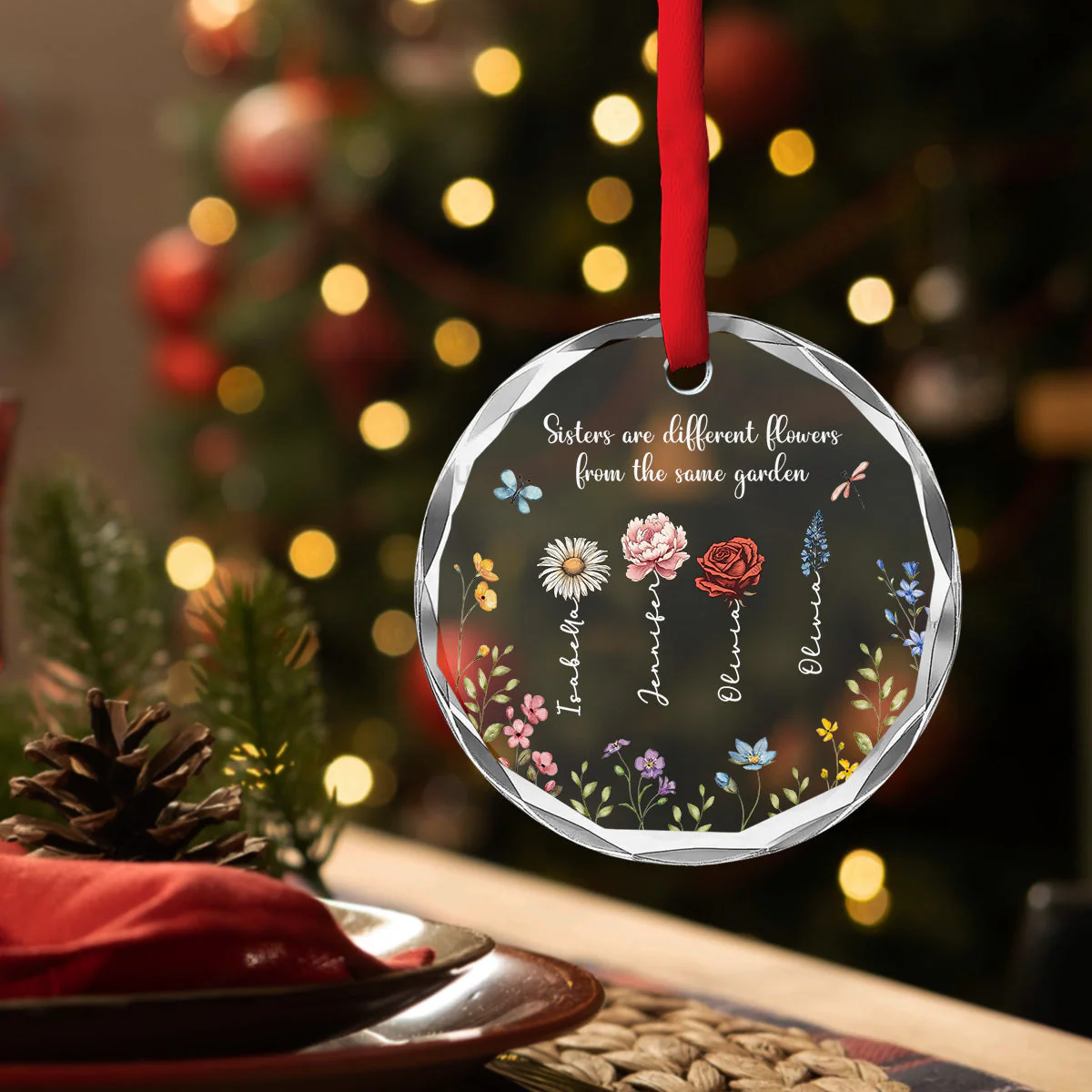 Siblings Are Different Flowers From The Same Garden - Personalized Custom Glass Ornament - Image 4