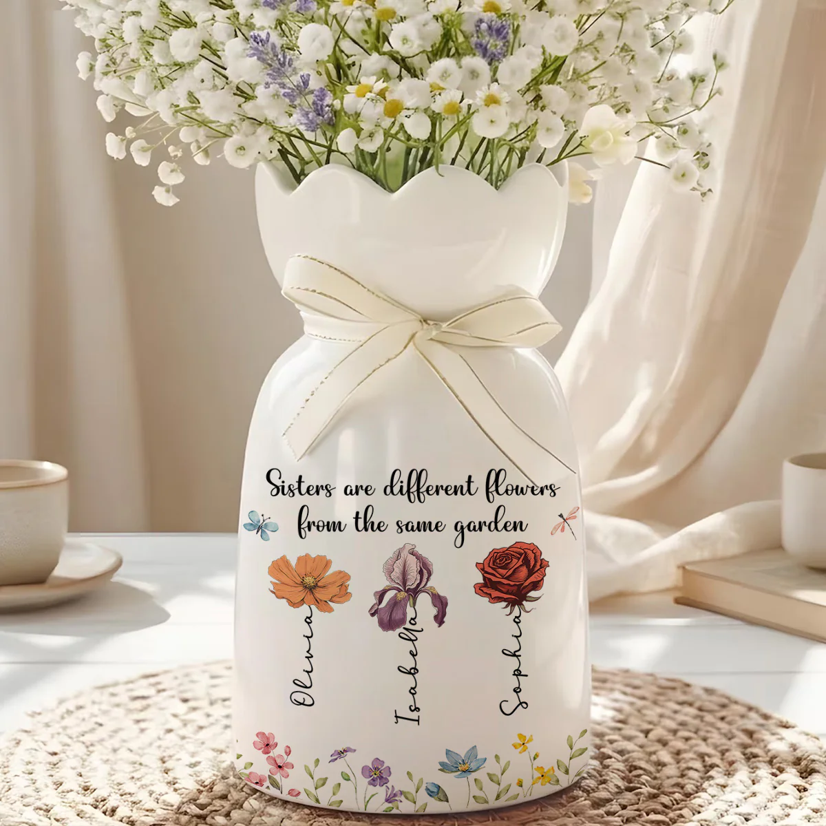  Siblings Are Different Flowers - Personalized Custom Ribbon Tie Flower Vase 