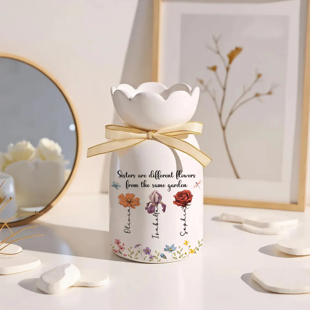  Siblings Are Different Flowers - Personalized Custom Ribbon Tie Flower Vase  - Image 3