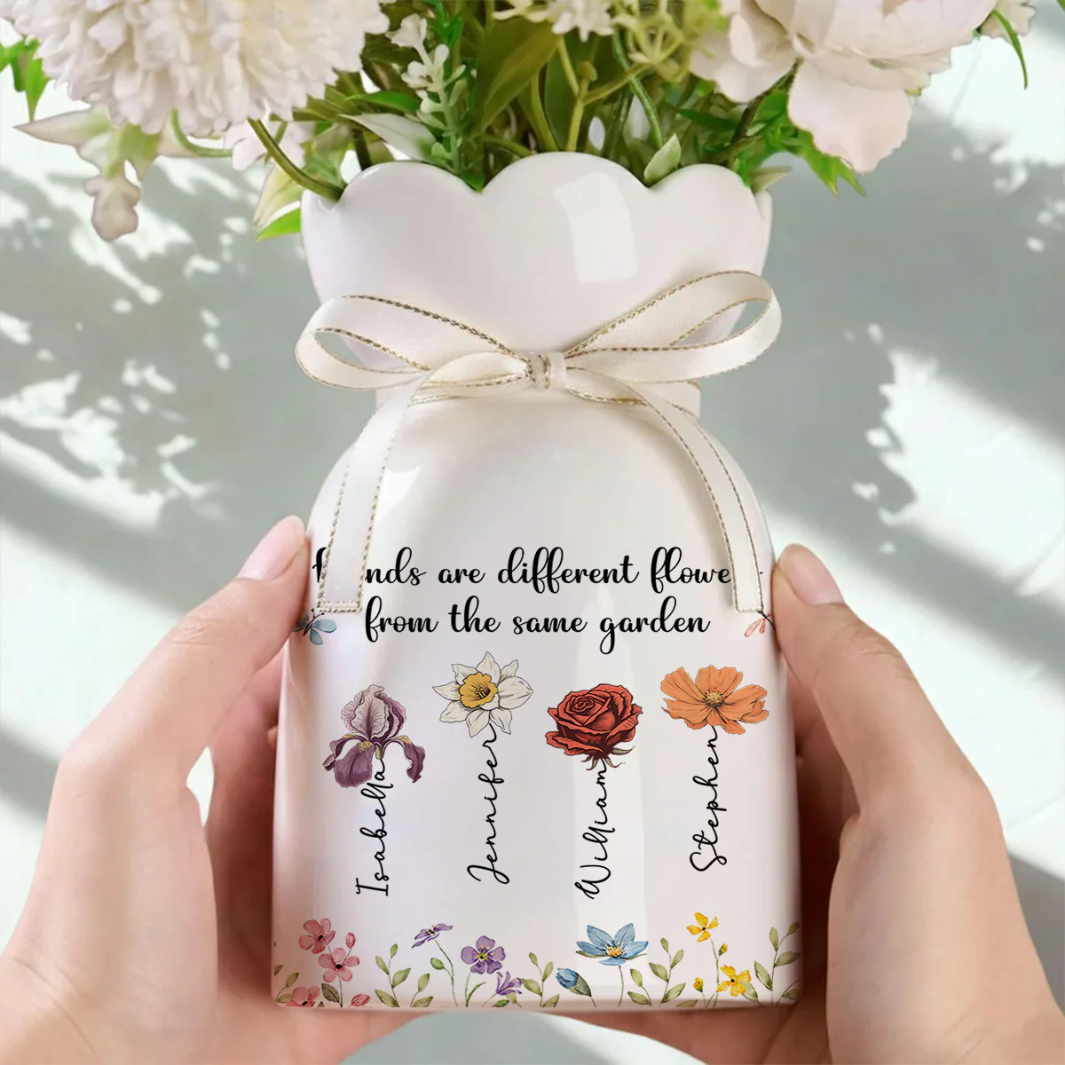  Siblings Are Different Flowers - Personalized Custom Ribbon Tie Flower Vase  - Image 4