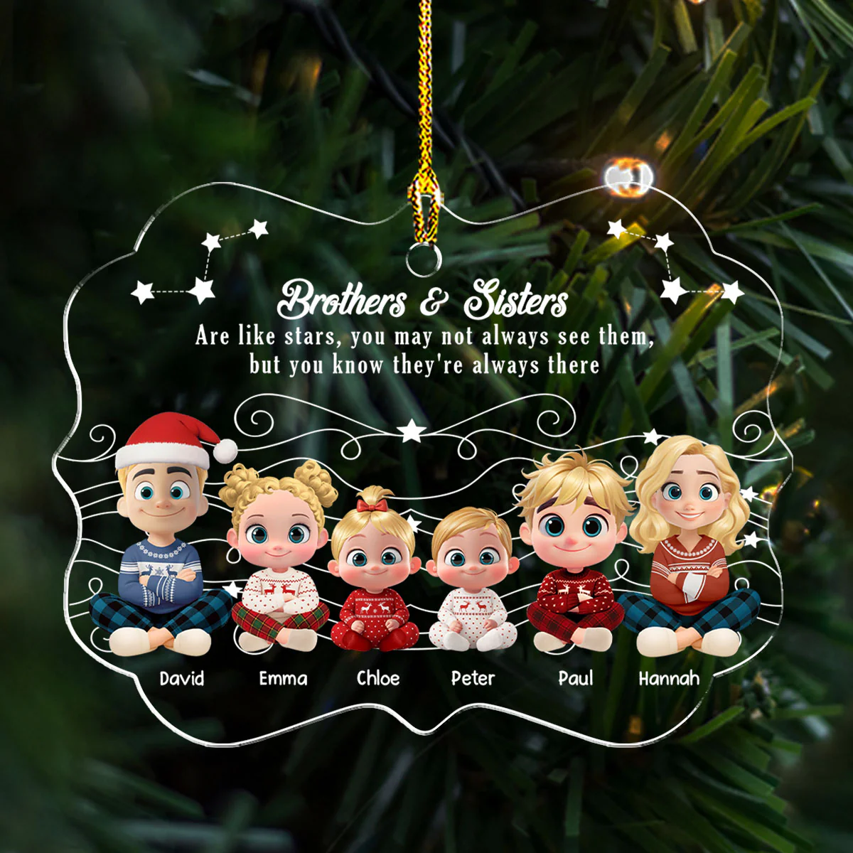 Siblings Are Like Bright Stars - Personalized Custom Acrylic Ornament - Image 3