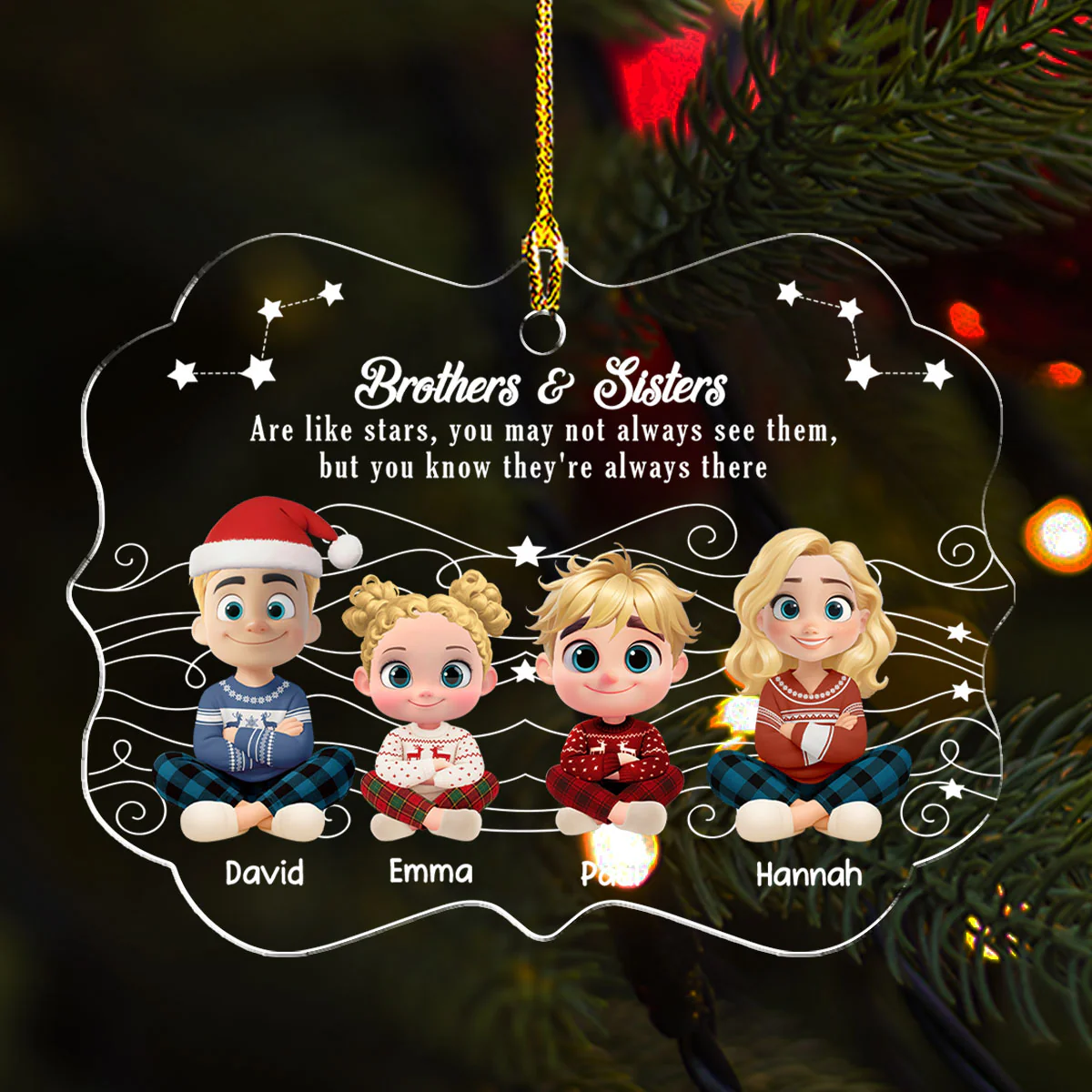 Siblings Are Like Bright Stars - Personalized Custom Acrylic Ornament - Image 4