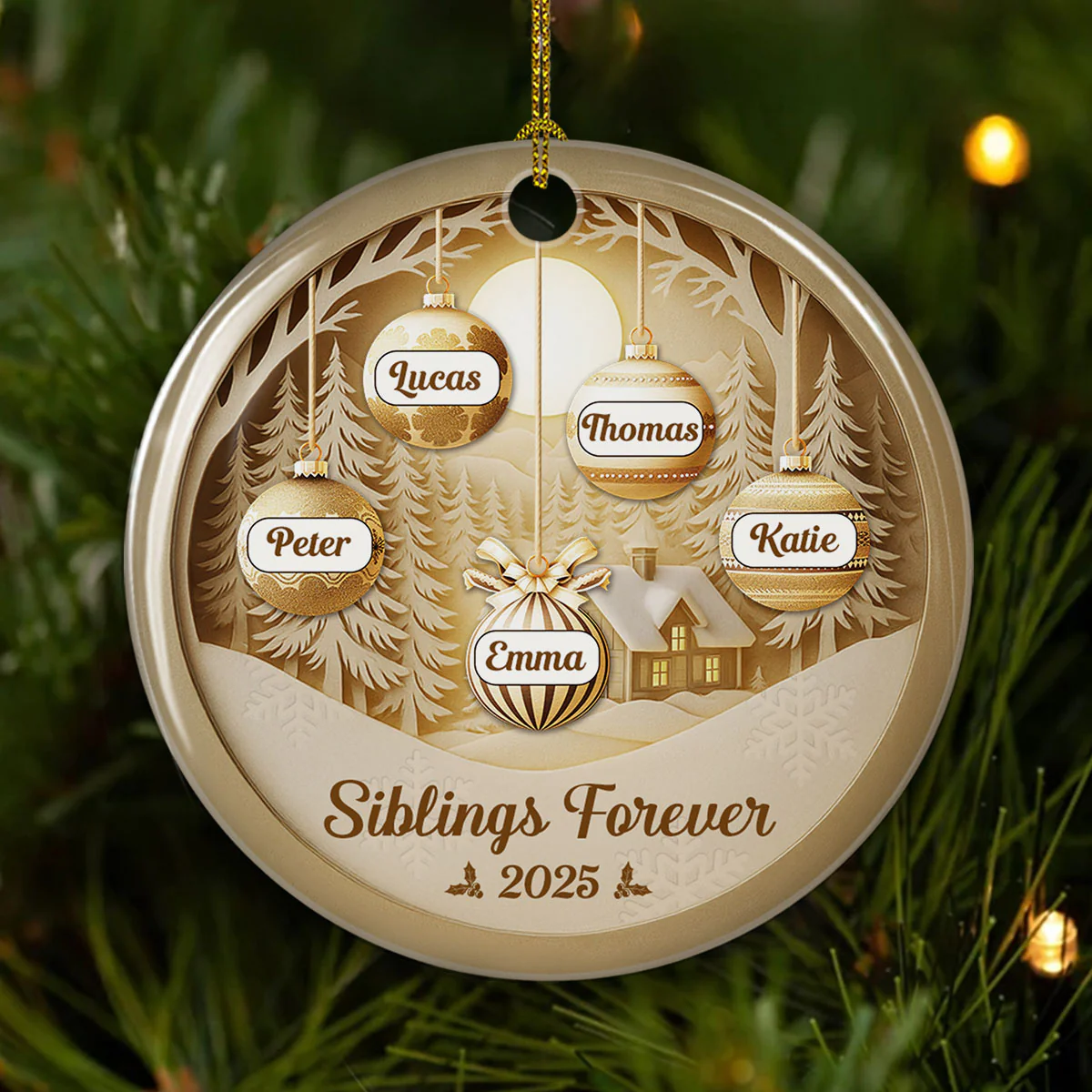 Siblings Christmas Golden Hour - Personalized Custom Ceramic Ornament