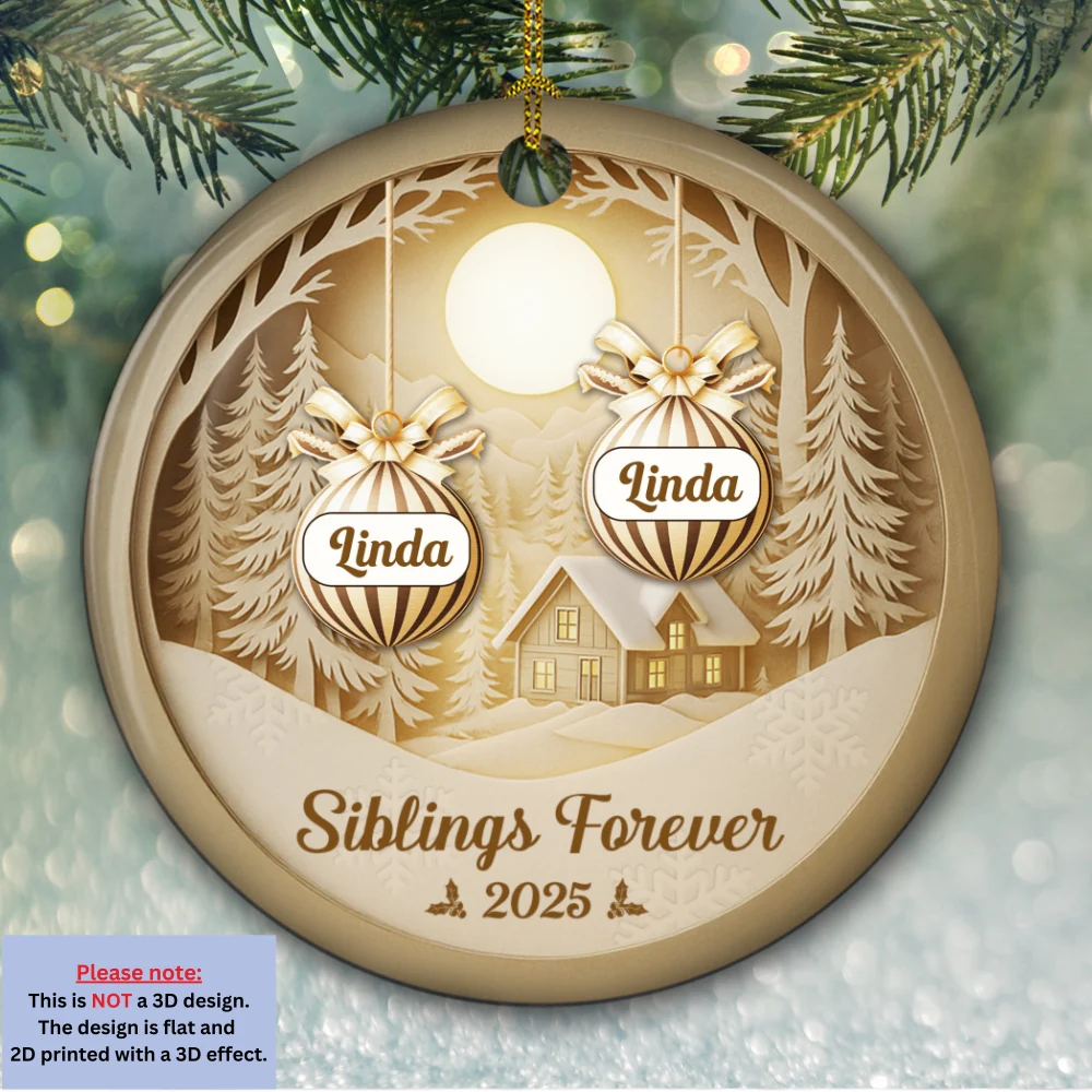 Siblings Christmas Golden Hour - Personalized Custom Ceramic Ornament - Image 5