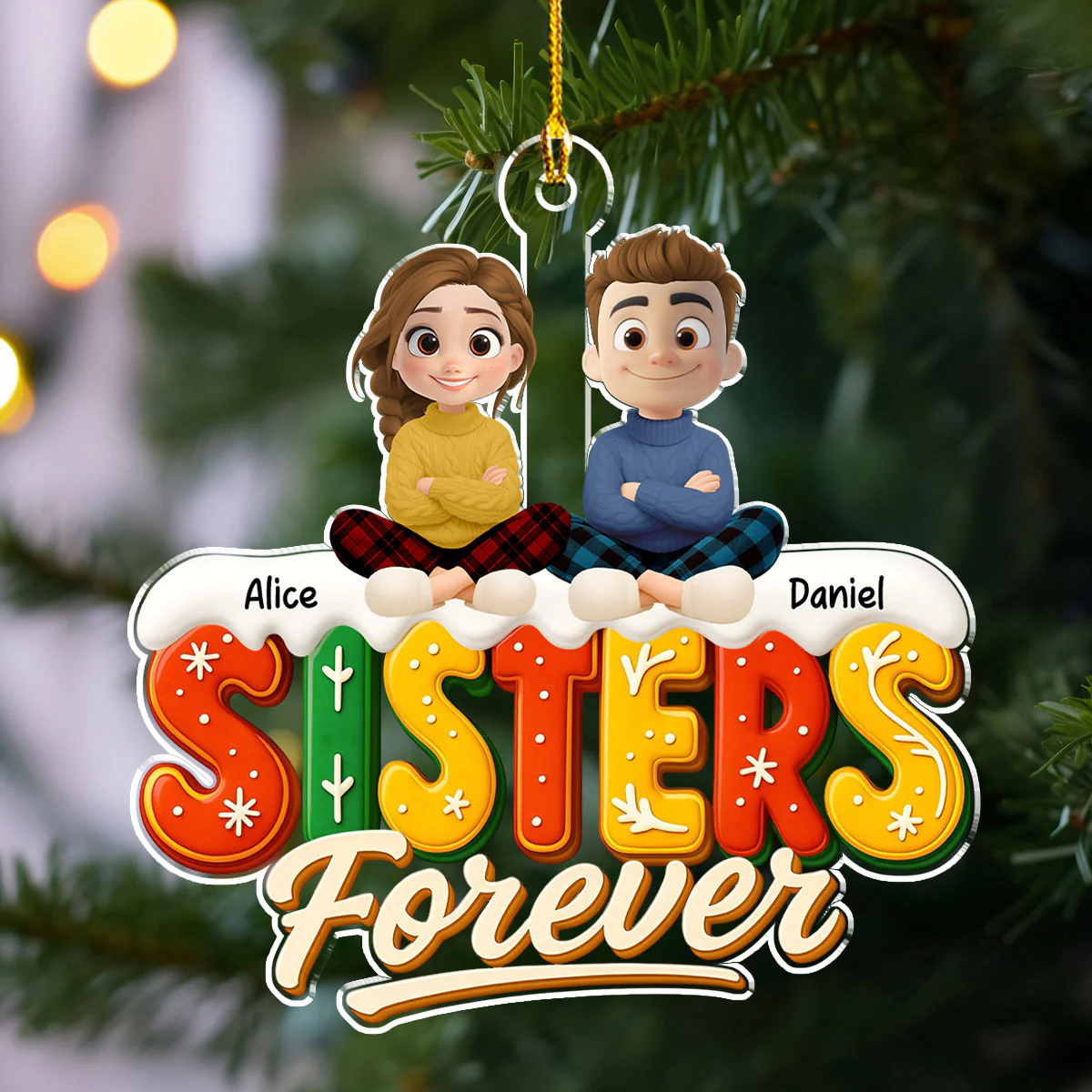 Siblings Christmas - Personalized Custom Acrylic Ornament - Image 4