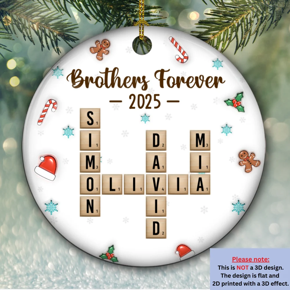 Siblings Forever Christmas Crossword - Personalized Custom 3D Effect Ceramic Ornament - Image 5