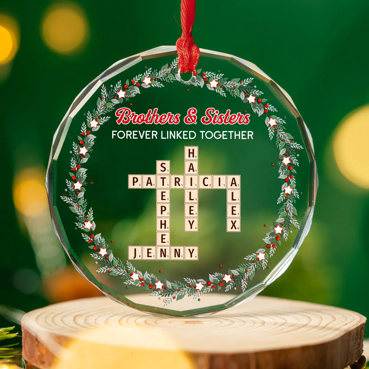 Siblings Forever Linked Together 2025 - Personalized Custom Glass Ornament - Image 3