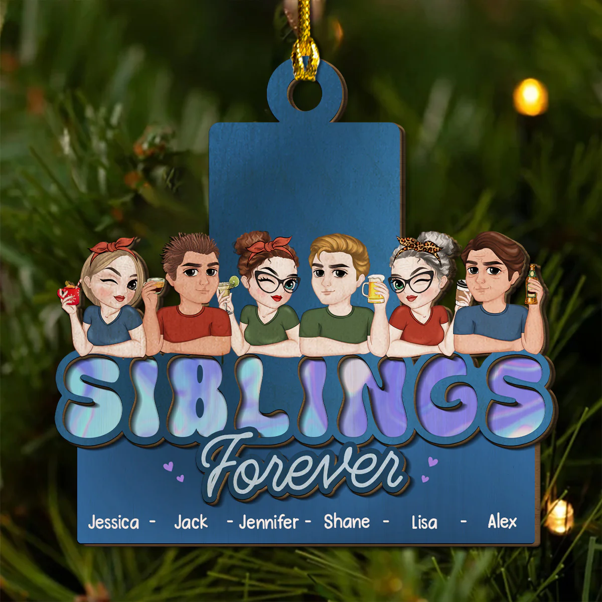 Siblings Forever - Personalized Custom 2-Layered Wood Ornament - Image 4