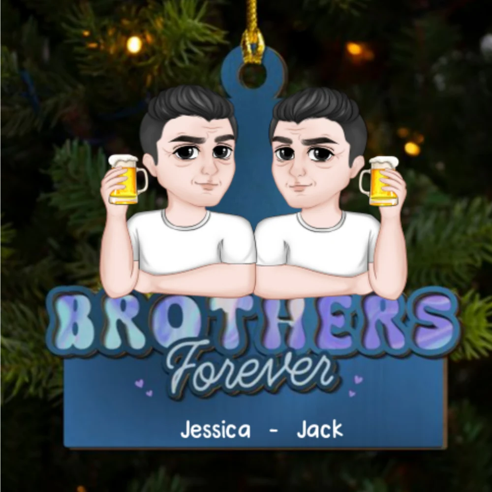 Siblings Forever - Personalized Custom 2-Layered Wood Ornament - Image 5