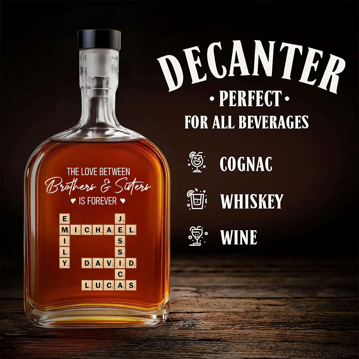 Siblings Forever - Personalized Custom Spirits Decanter - Image 4