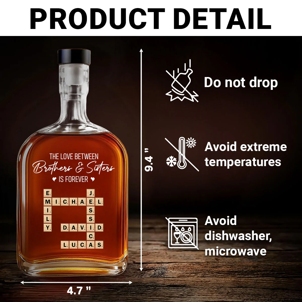 Siblings Forever - Personalized Custom Spirits Decanter - Image 5