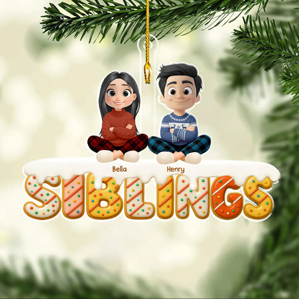 Siblings Forever Version 2 - Personalized Custom Acrylic Ornament - Image 3
