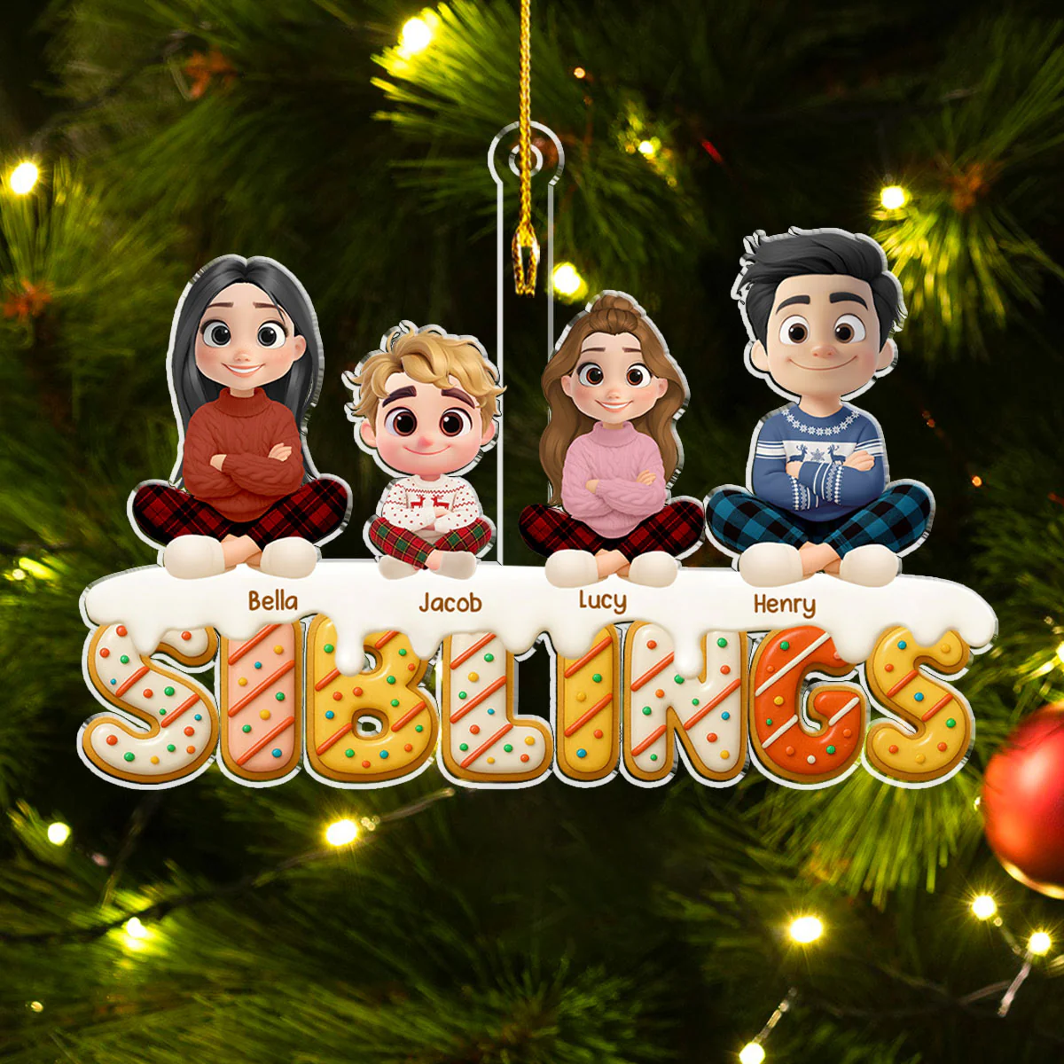 Siblings Forever Version 2 - Personalized Custom Acrylic Ornament - Image 4