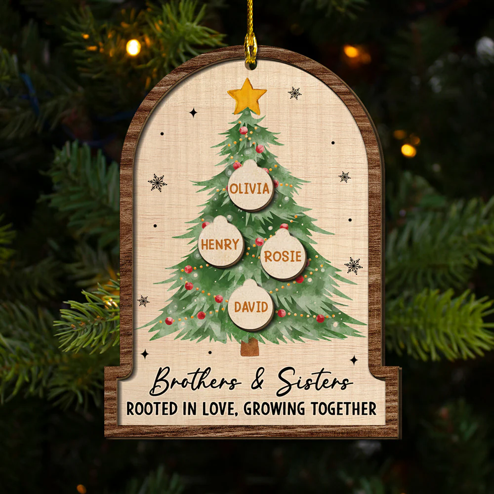 Siblings Rooted Deep In Love - Personalized Custom 2-layered Wood Ornament - Image 2