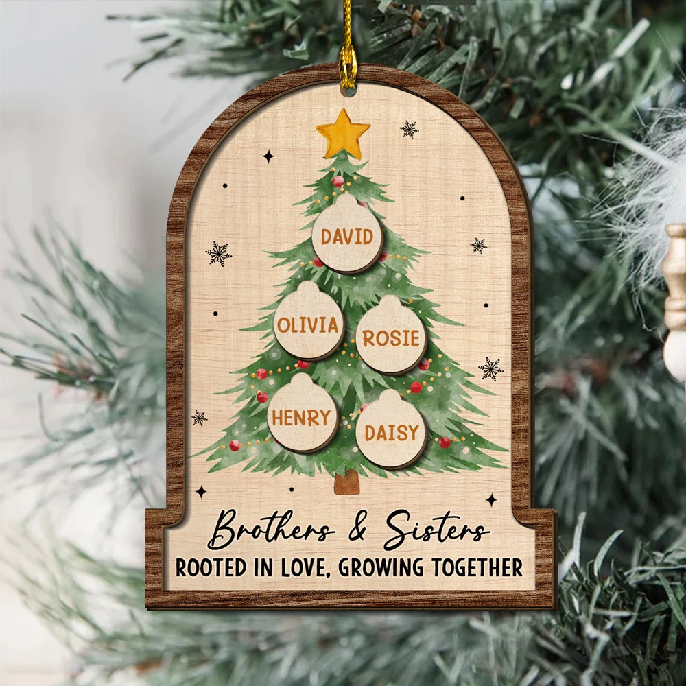 Siblings Rooted Deep In Love - Personalized Custom 2-layered Wood Ornament - Image 3