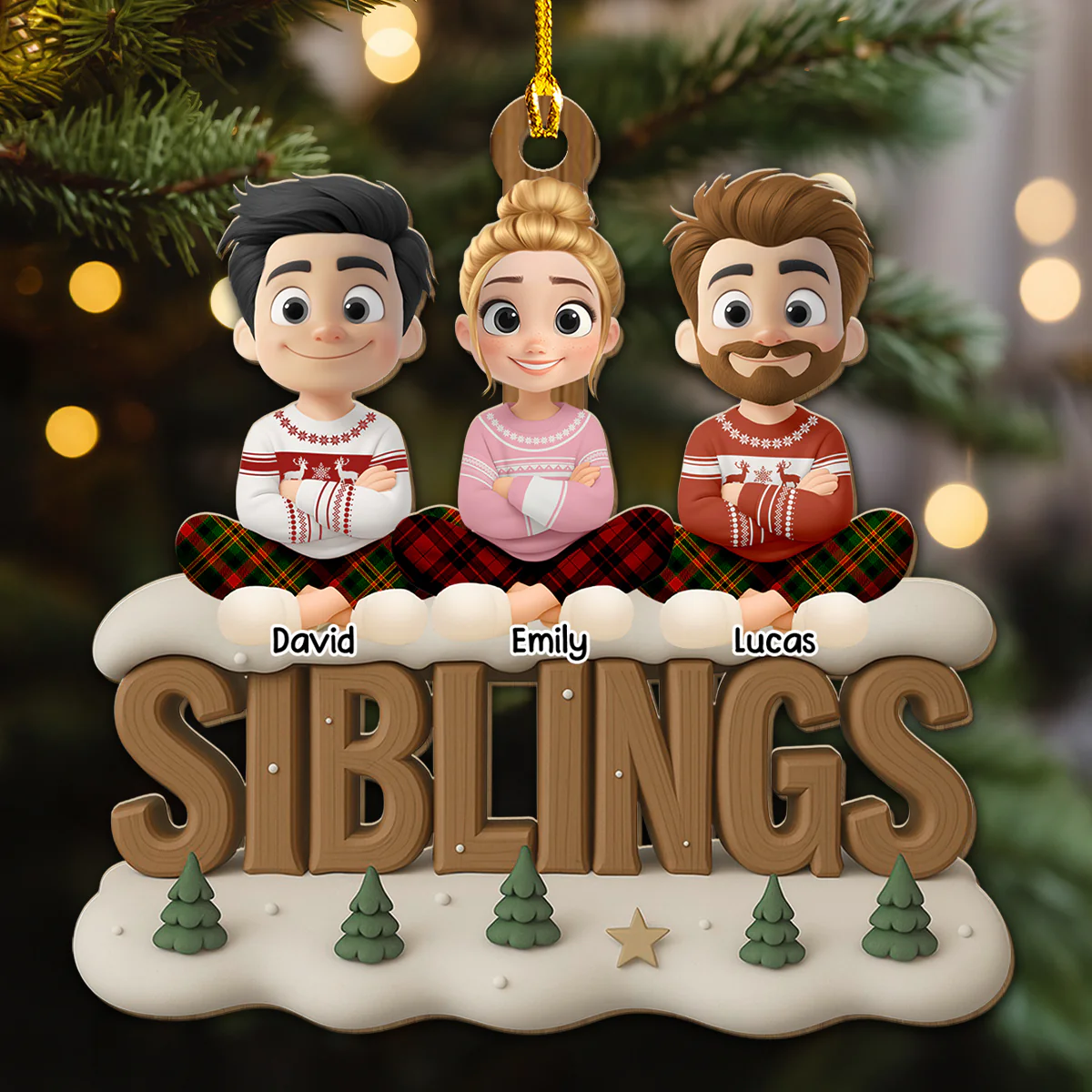 Siblings This Year Onwards - Personalized Custom 3D Effect Wood Ornament - Image 3