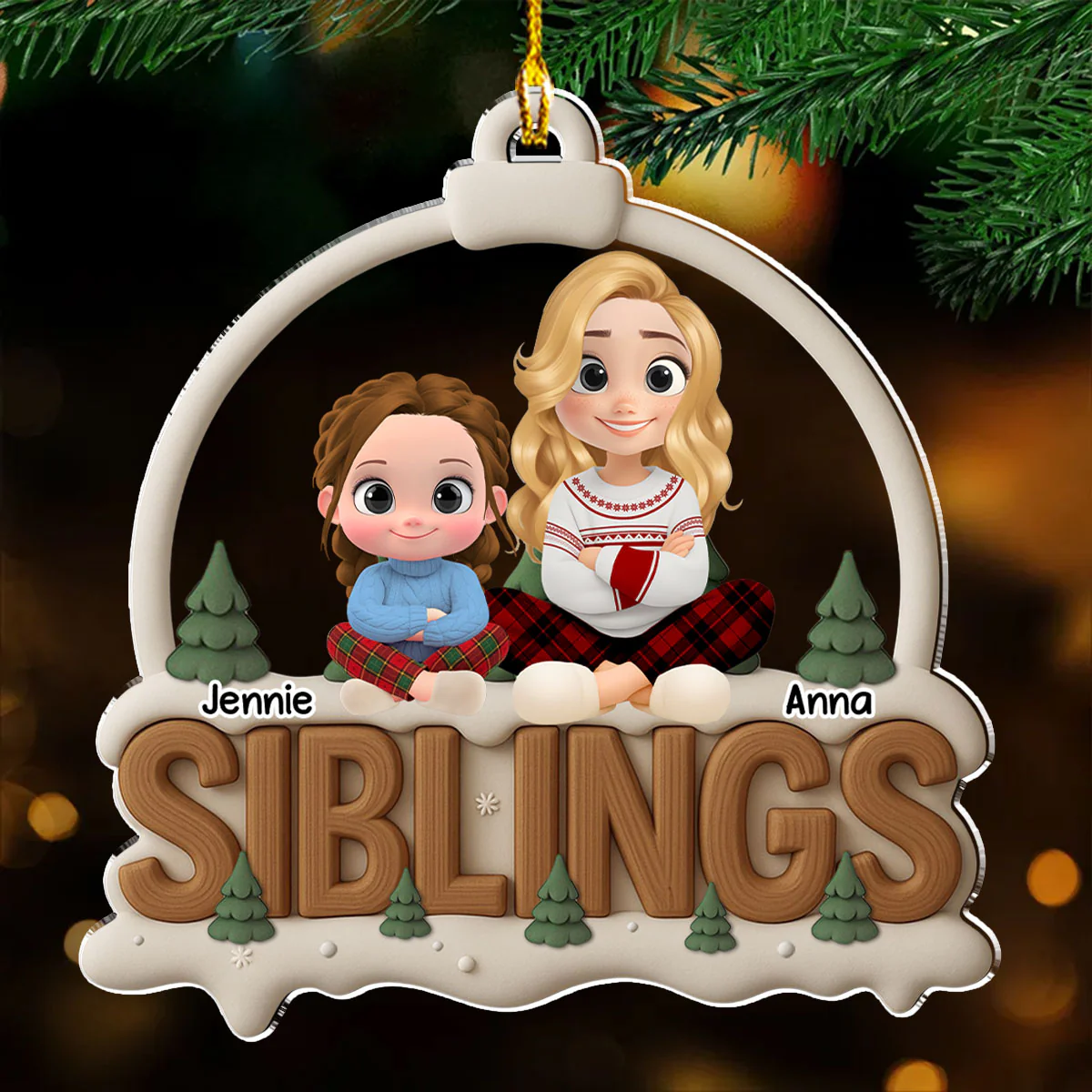 Siblings This Year Onwards Ver 2 - Personalized Custom 3D Effect Acrylic Ornament - Image 2