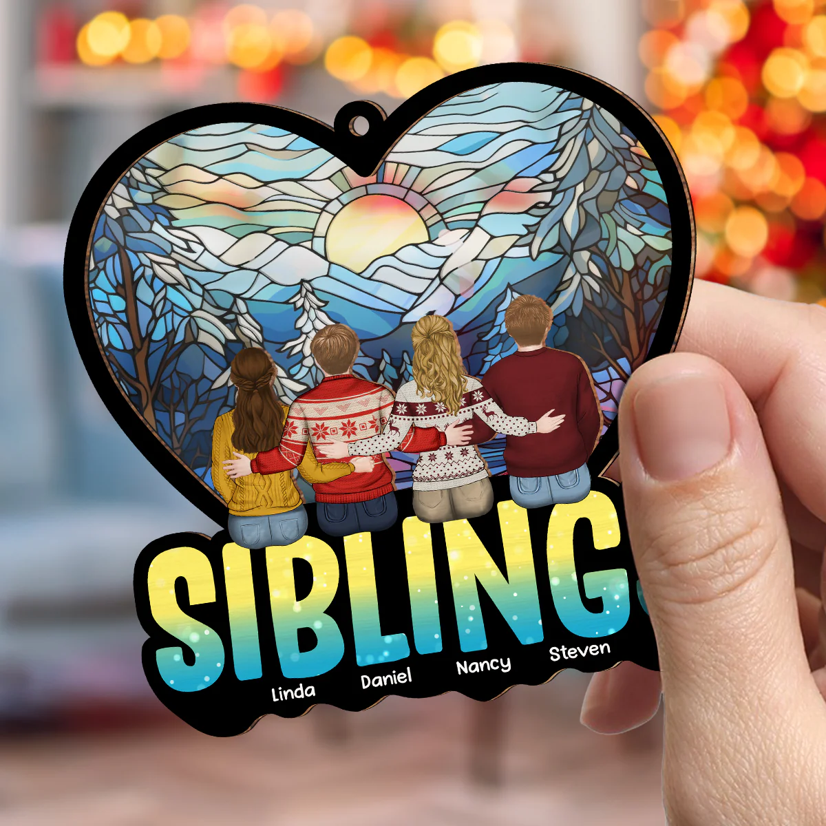 Siblings Together - Personalized Custom Suncatcher Ornament - Image 2