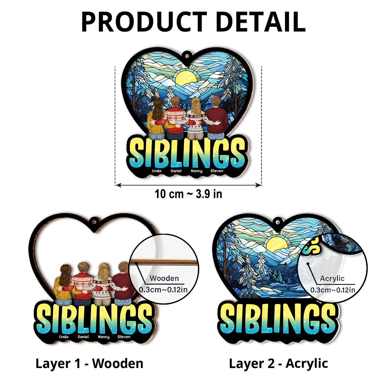 Siblings Together - Personalized Custom Suncatcher Ornament - Image 5