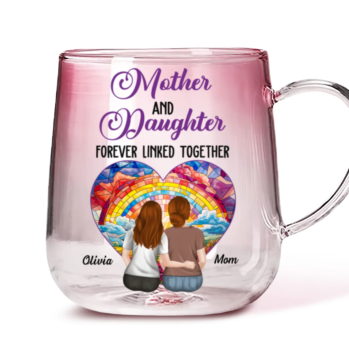 Side By Side Heart To Heart - Personalized Custom Pink Gradient Glass Mug - Image 5