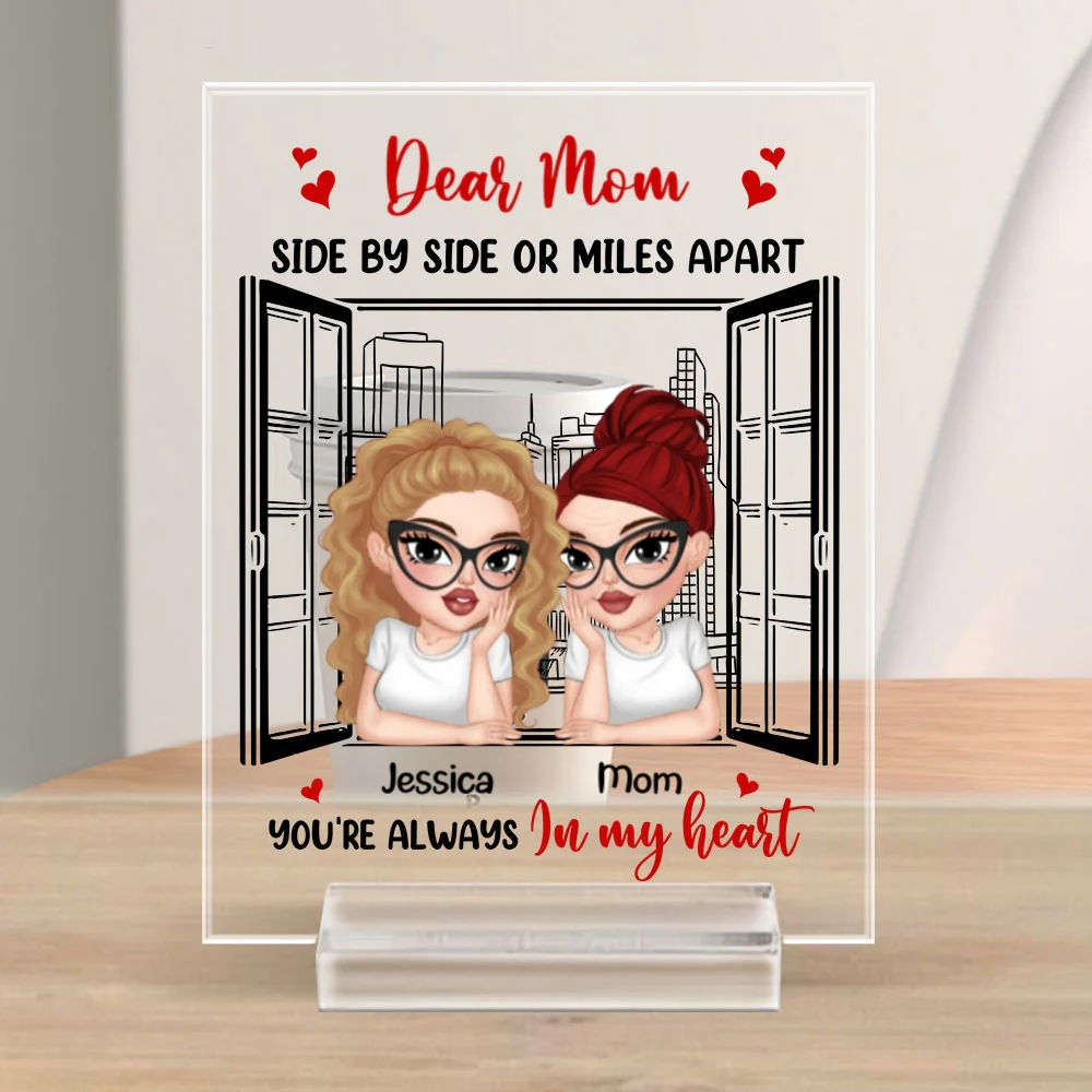 Side By Side Or Miles Apart - Personalized Custom Acrylic Plaque With Base - Image 5