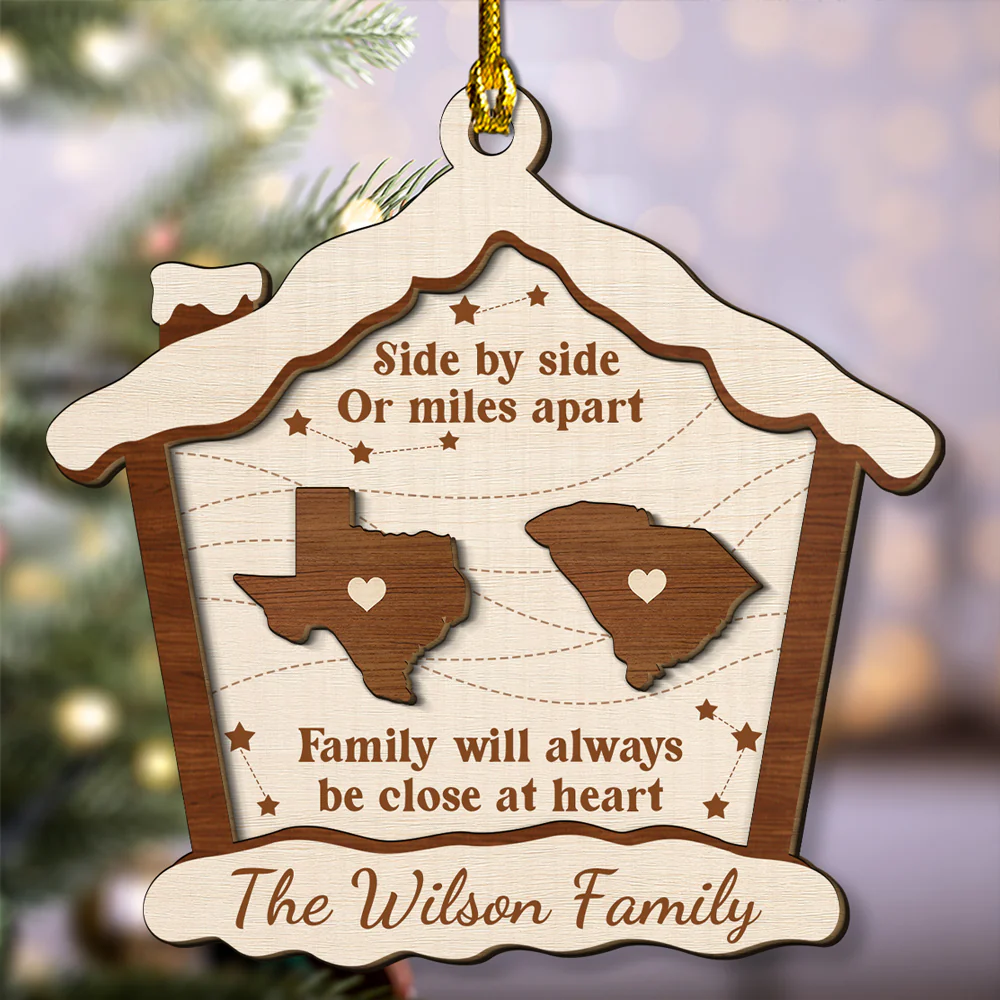 Side By Side Or Miles Apart - Personalized Custom Freeshape 2-Layered Wood Ornament - Image 3