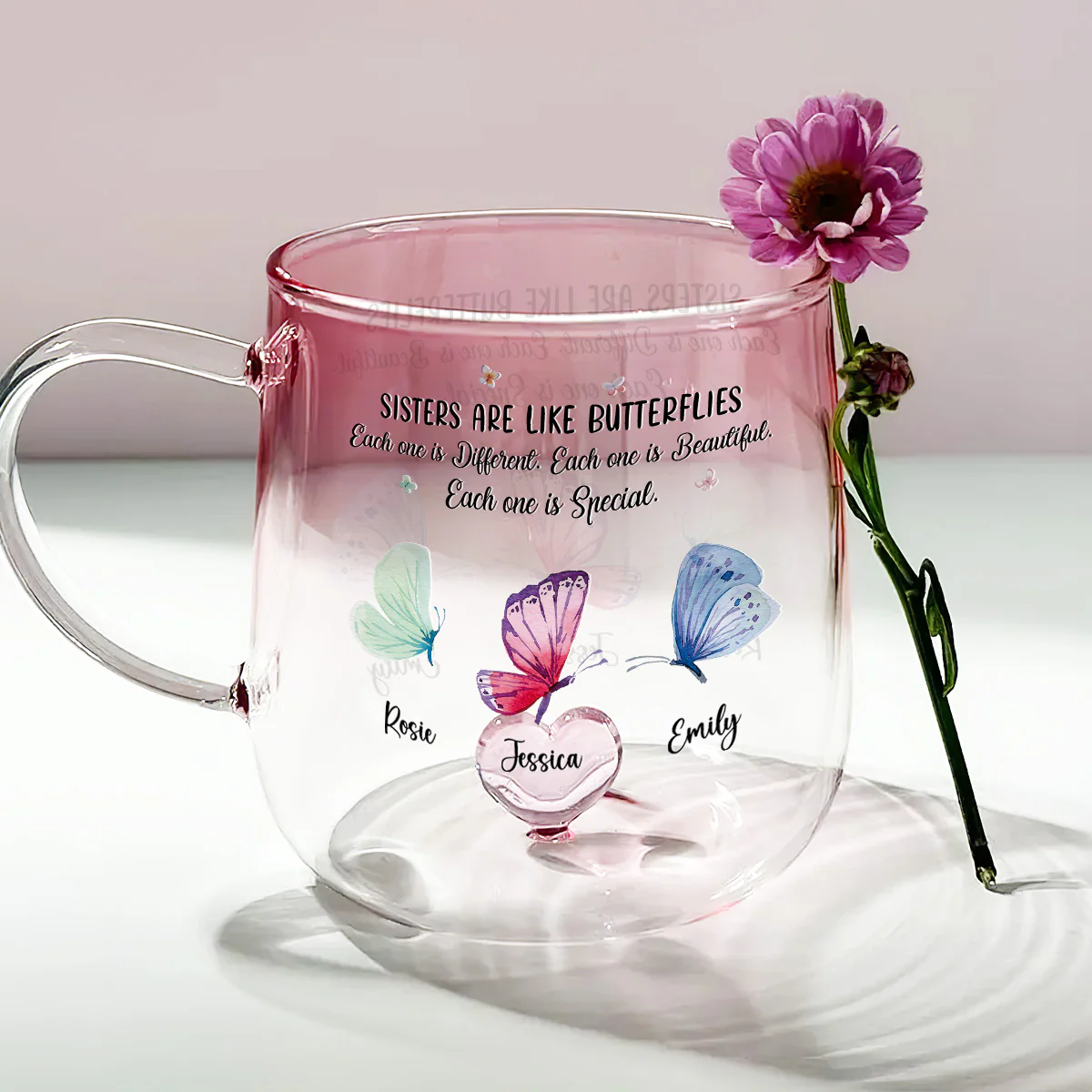 Sister Are The Gardeners Of Our Souls - Personalized Custom Pink Gradient Glass Mug - Image 2