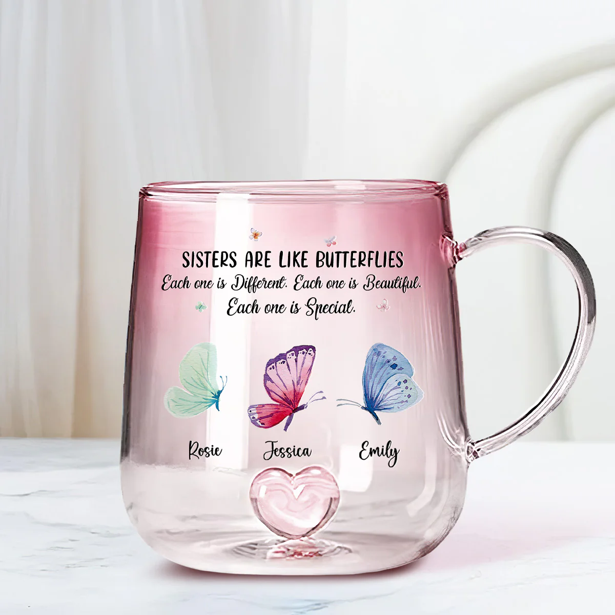 Sister Are The Gardeners Of Our Souls - Personalized Custom Pink Gradient Glass Mug - Image 3