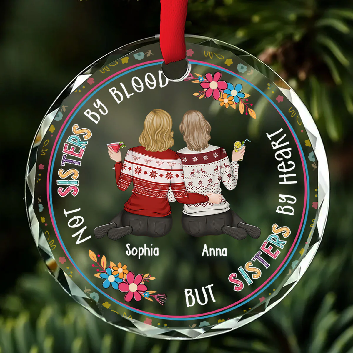 Sister By Heart - Personalized Custom Glass Ornament - Image 2