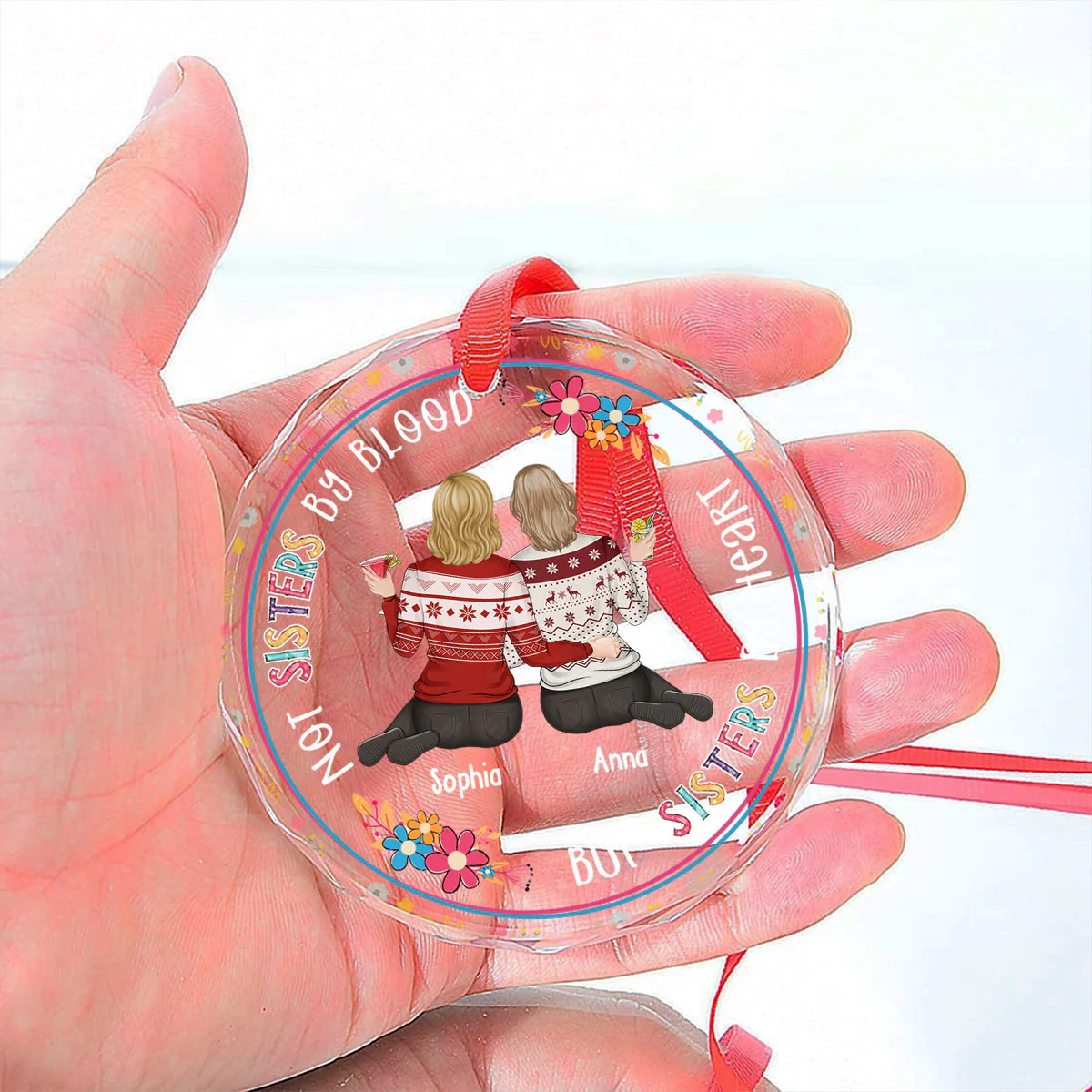 Sister By Heart - Personalized Custom Glass Ornament - Image 5