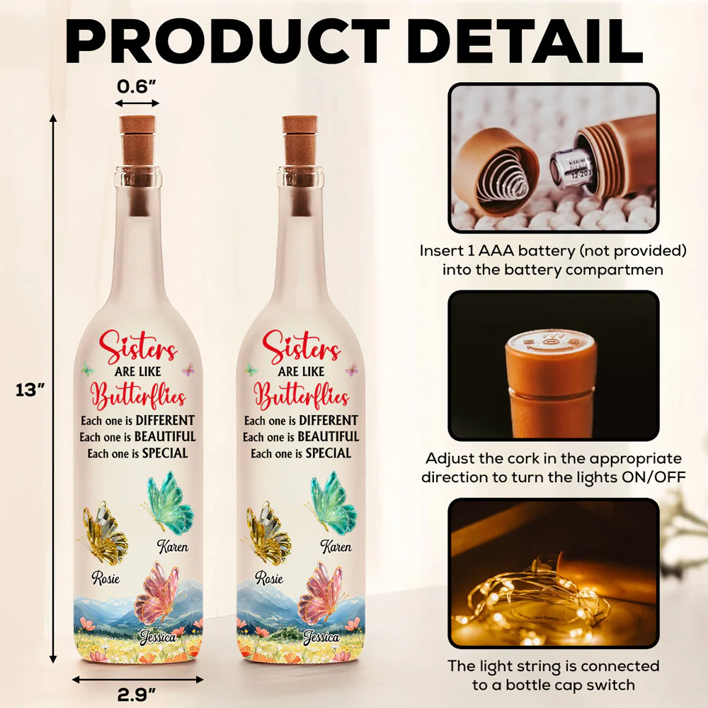 Sister Forever Together - Personalized Custom Bottle Lamp - Image 6