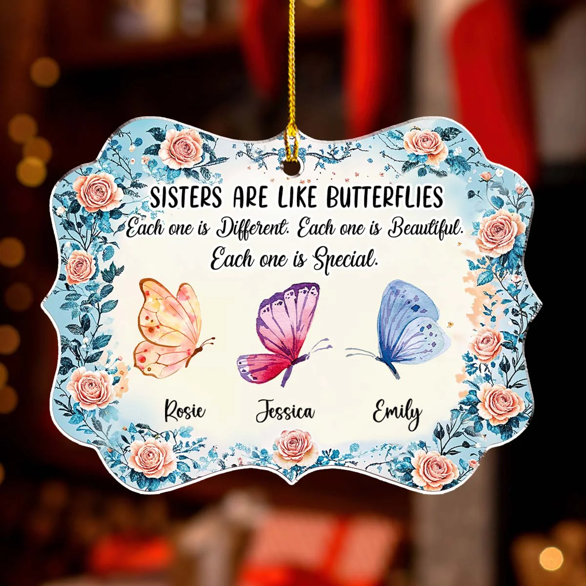 Sister Makes Life Shine - Personalized Custom Acrylic Ornament - Image 3