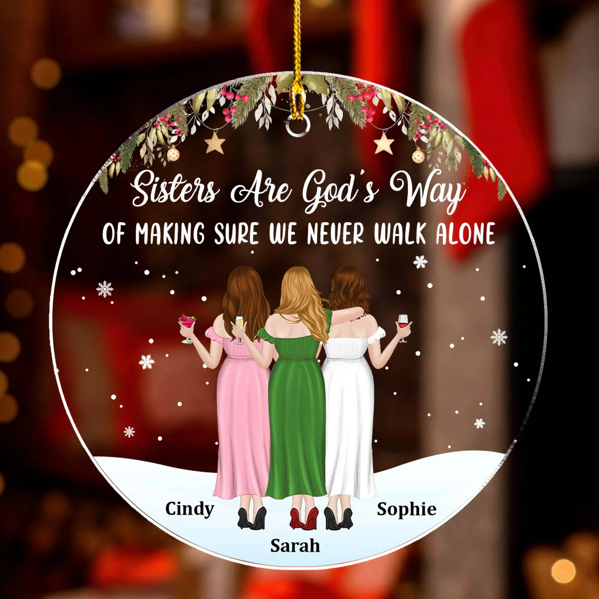 Sister Never Walk Alone - Personalized Custom Acrylic Ornament - Image 2