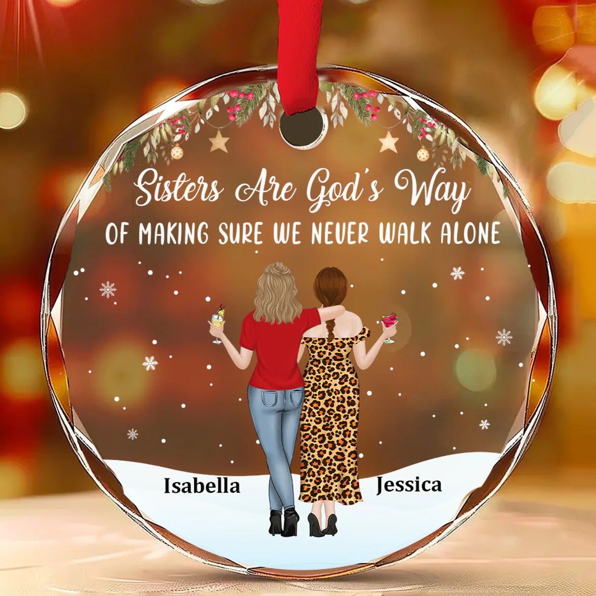 Sister Never Walk Alone - Personalized Custom Glass Ornament - Image 2