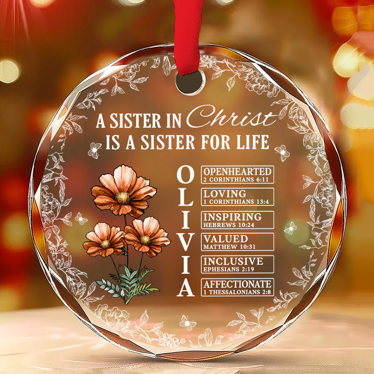 Sisterhood Rooted Deep In Faith - Personalized Custom Glass Ornament - Image 2