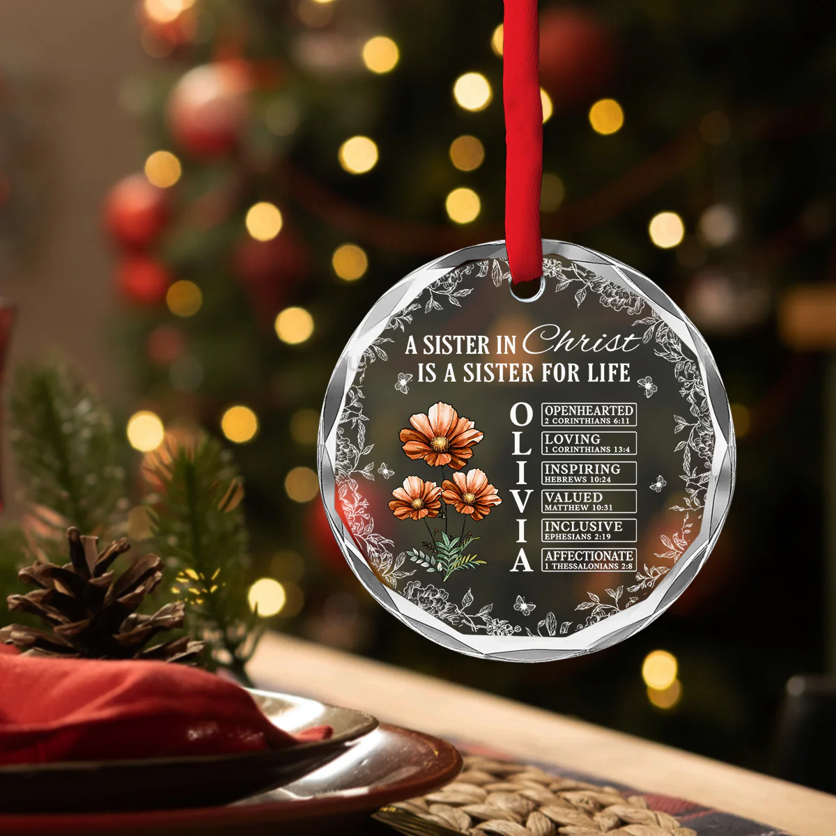 Sisterhood Rooted Deep In Faith - Personalized Custom Glass Ornament - Image 4